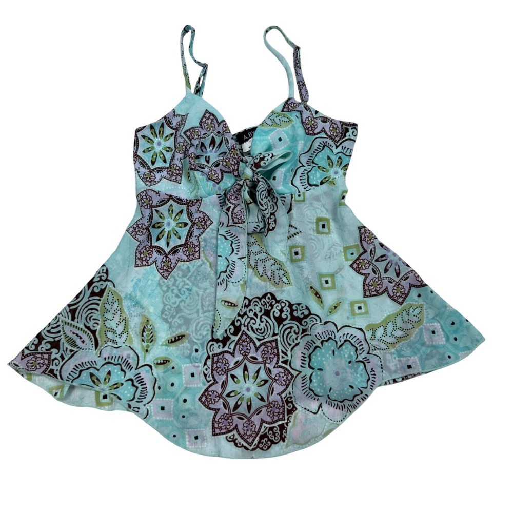 VTG Y2K A. Byer Teal Babydoll Camisole Top SZ M Made in USA Fairycore Whimsical